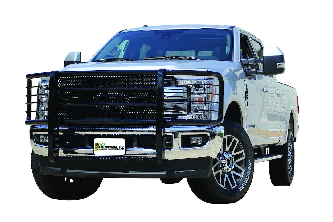 Go Ind Grille Guard, Rancher ™, Powder Coated, Black, Steel, 1.9 Inch Diameter, With Brush Guard, Without Skid Plate, With Step Plate – 46647