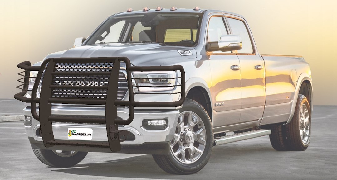 Go Ind Grille Guard, Rancher ™, Powder Coated, Black, Steel, 1.9 Inch Diameter, With Brush Guard, Without Skid Plate, With Step Plate – 46673