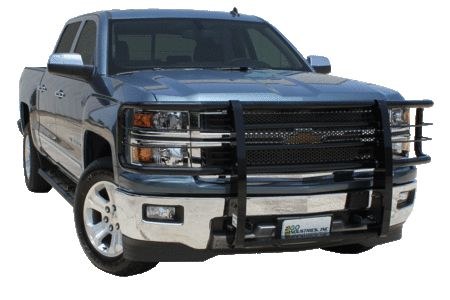 Go Ind Grille Guard, Rancher ™, Powder Coated, Black, Steel, 1.9 Inch Diameter, With Brush Guard, Without Skid Plate, With Step Plate – 46736