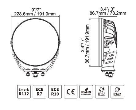 Go Rhino Driving/ Fog Light, Blackout Series, LED Bulb, Osram LED, 7 Inch Round, 170 Wattsat 2.01/12 Volt – 1.04/24 Volt – 750800711DRS