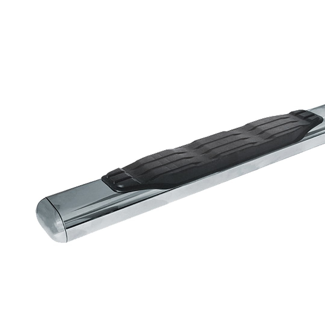 Go Rhino Nerf Bar, 1000 Series, With Step Pads, 5 Inch Oval Straight, Polished, Stainless Steel, With Welded-Look Replaceable End Caps – 105415580PS