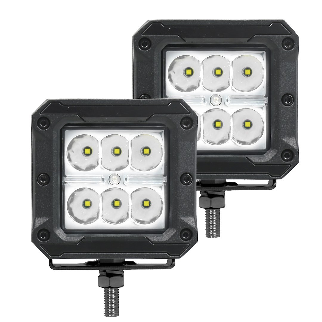 Go Rhino Driving/ Fog Light, Bright Series, LED Bulb, 3 Inch X 3 Inch Square, Spot Beam, Clear Polycarbonate Lens – 751803023SCS