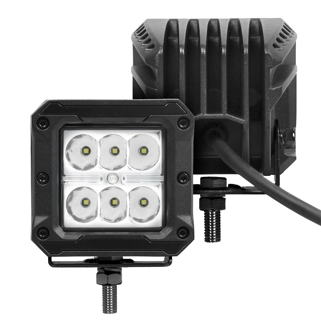 Go Rhino Driving/ Fog Light, Bright Series, LED Bulb, 3 Inch X 3 Inch Square, Spot Beam, Clear Polycarbonate Lens – 751803023SCS