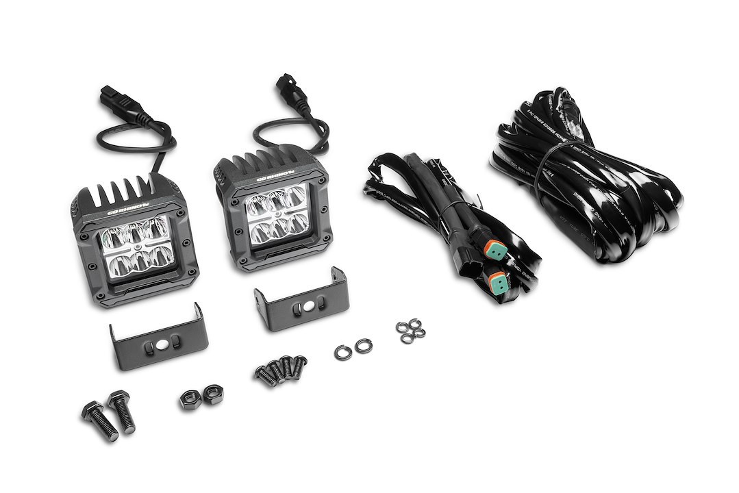 Go Rhino Driving/ Fog Light, Bright Series, LED Bulb, 3 Inch X 3 Inch Square, Spot Beam, Clear Polycarbonate Lens – 751803023SCS