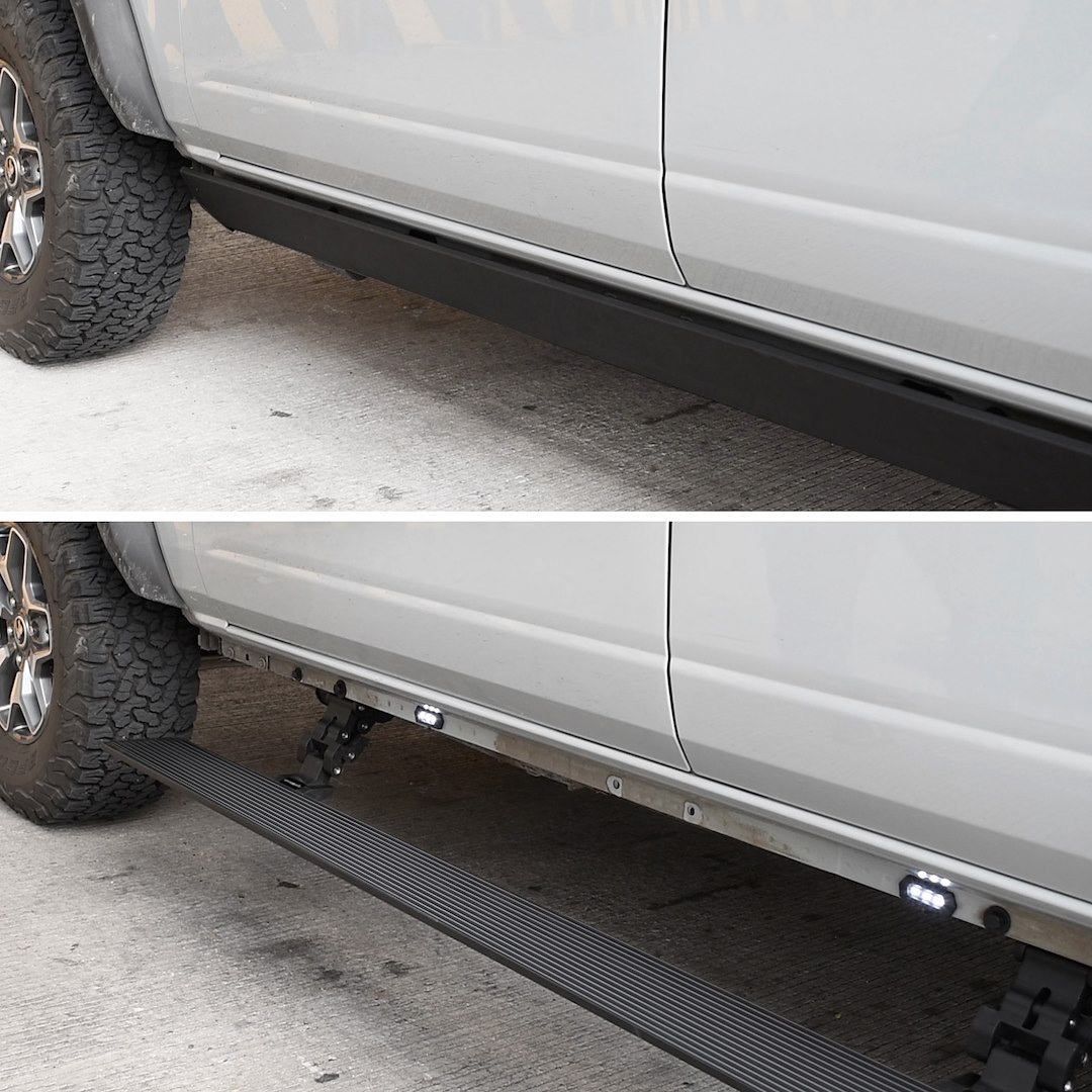 Go Rhino Running Board, E-Board E1, Textured Black, Aluminum, Lighted, Rocker Panel Mount – 20417680PC