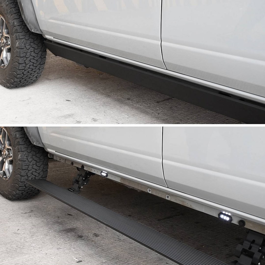 Go Rhino Running Board, E-Board E1, Textured Black, Aluminum, Lighted, Rocker Panel Mount – 20444580PC