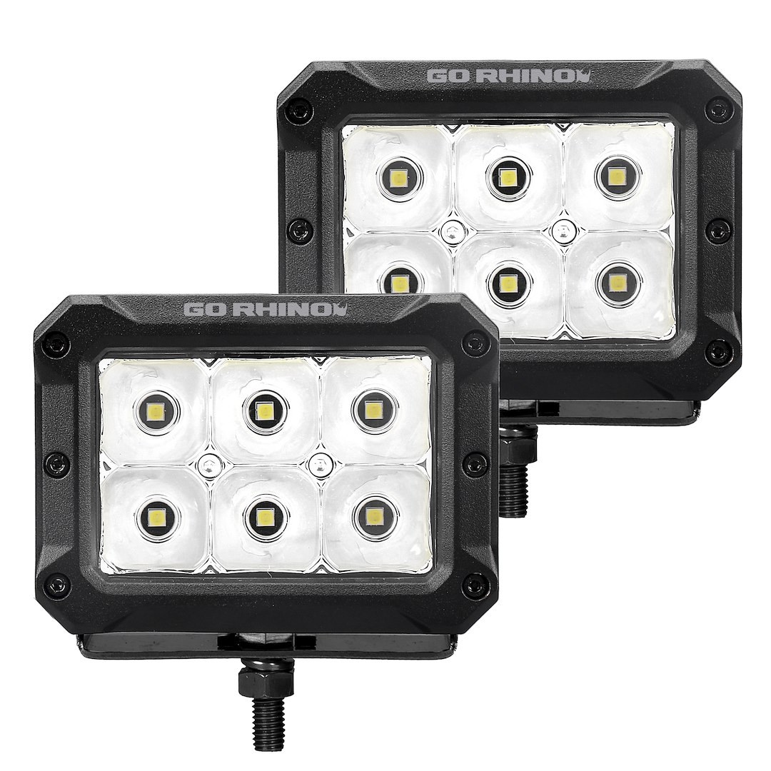 Go Rhino Driving/ Fog Light, Bright Series, LED Bulb, 4 Inch X 3 Inch Square, Spot Beam, Clear Polycarbonate Lens – 753003023SBS
