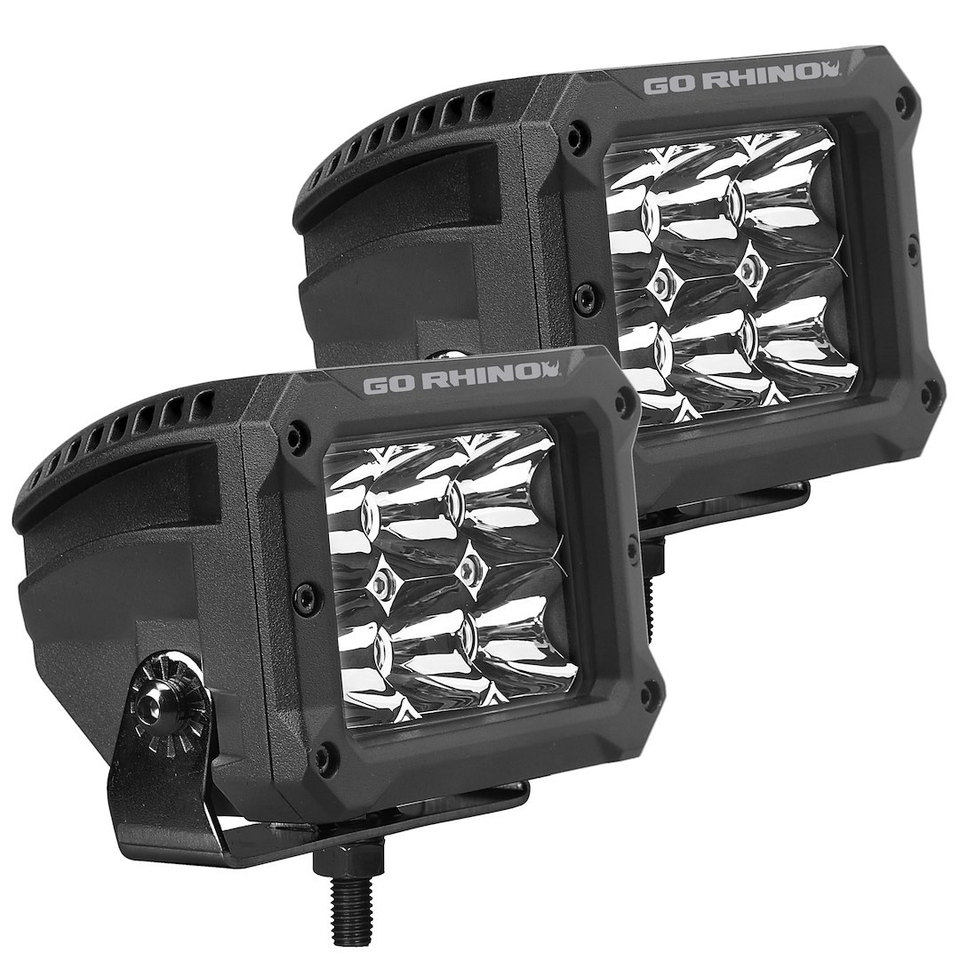 Go Rhino Driving/ Fog Light, Bright Series, LED Bulb, 4 Inch X 3 Inch Square, Spot Beam, Clear Polycarbonate Lens – 753003023SBS