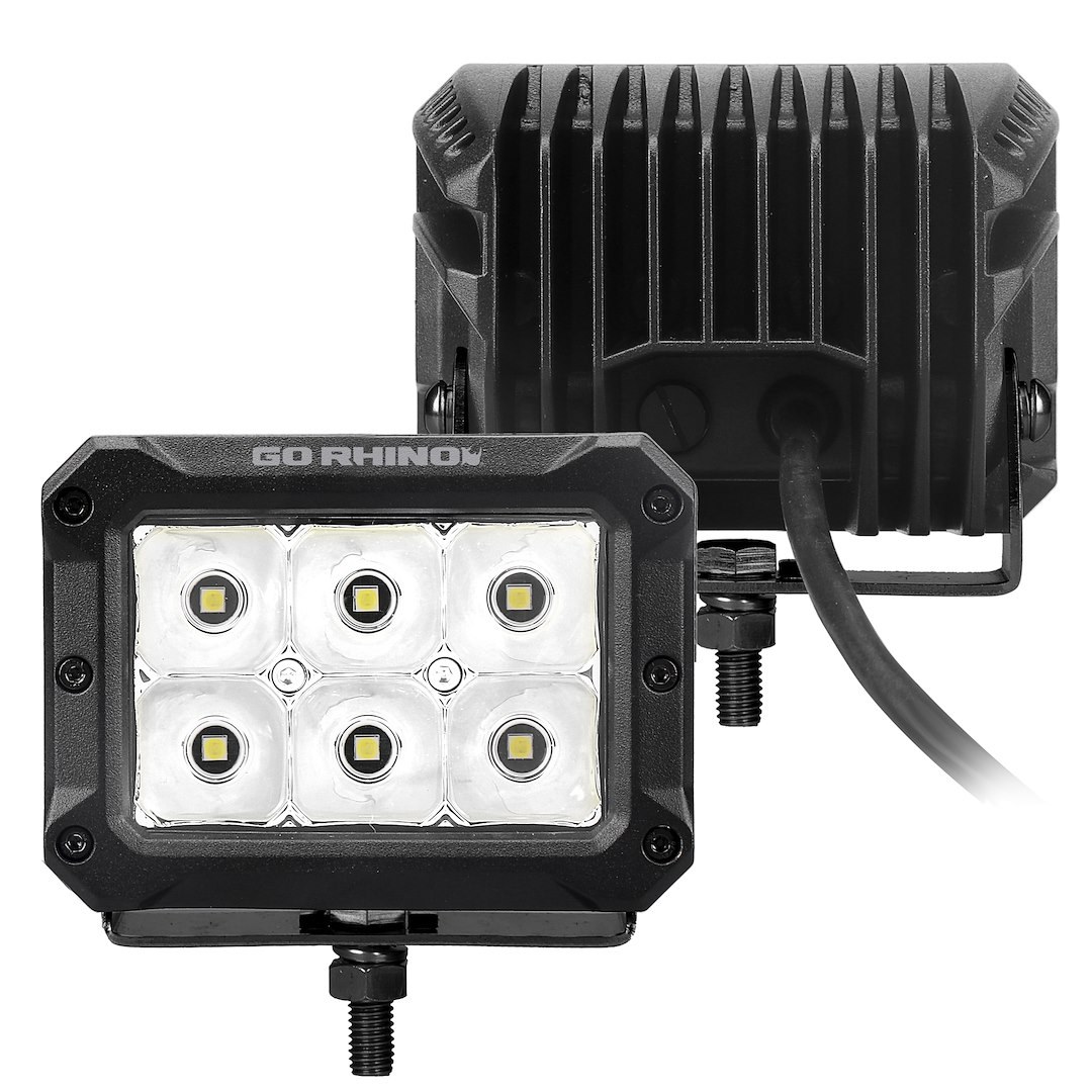 Go Rhino Driving/ Fog Light, Bright Series, LED Bulb, 4 Inch X 3 Inch Square, Spot Beam, Clear Polycarbonate Lens – 753003023SBS