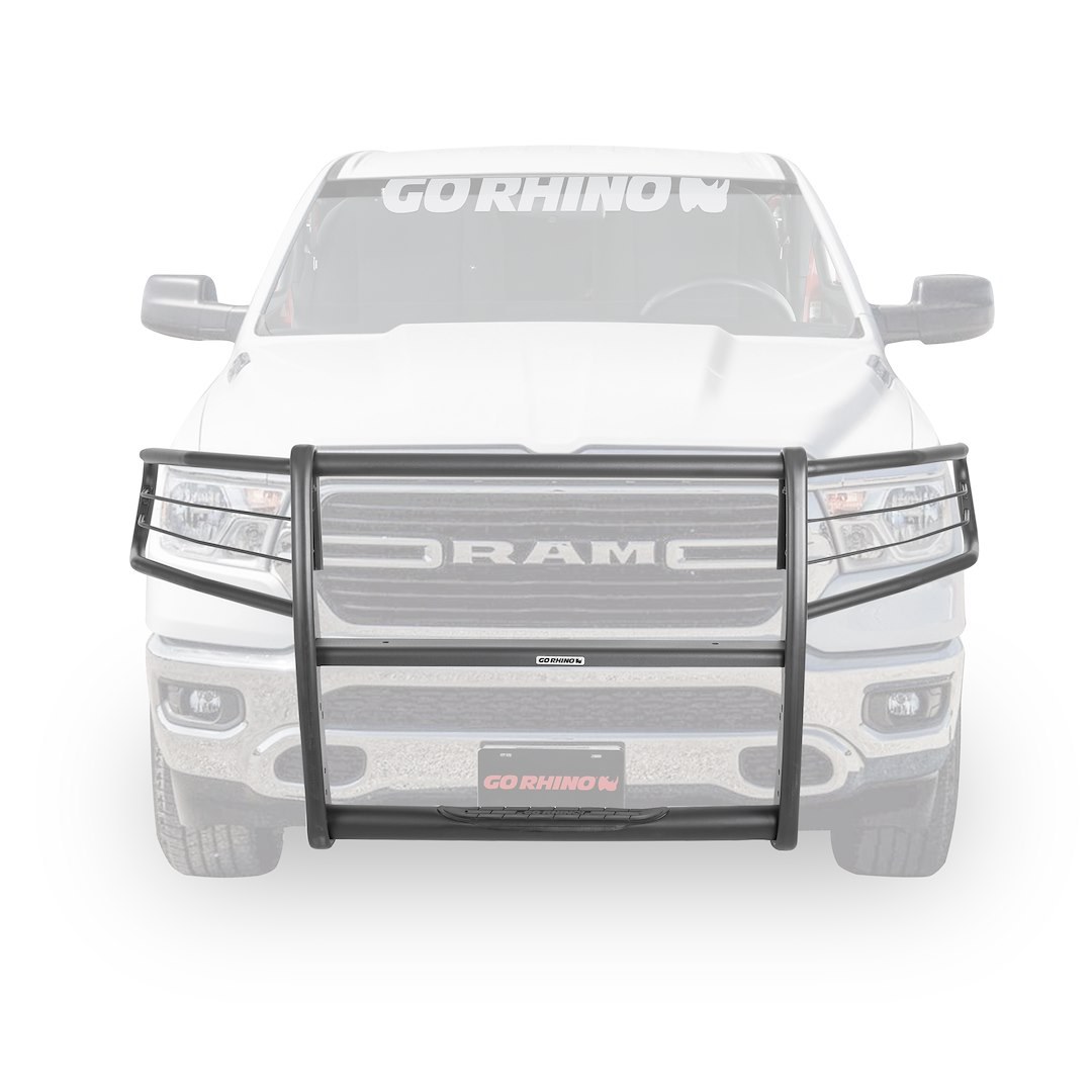 Go Rhino Grille Guard, 3100 Series Stepguard, Textured, Black, Mild Steel, With Brush Guard, Without Skid Plate, With Step Plate – 3130MT
