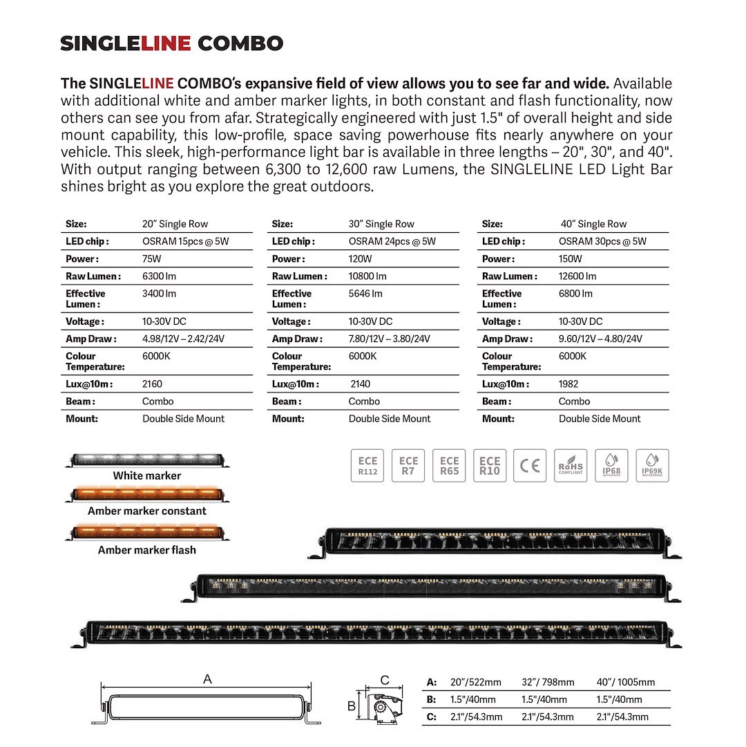 Go Rhino Light Bar, Bright Series, LED Bulb, 39.5 Inch Length, Combo Beam, Osrams Lens, Black Aluminum Housing, Surface Mount – 754004012CSS