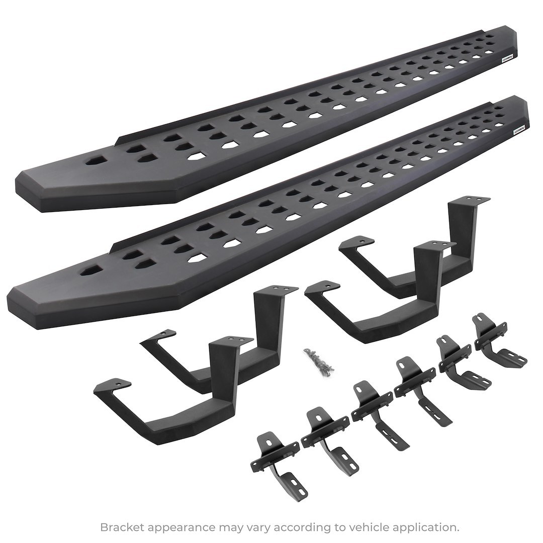 Go Rhino Running Board, RB20, Textured Powder Coated, Black Galvanized Steel, Unlighted, Rocker Panel Mount, With Drop Down Steps – 6941768020PC