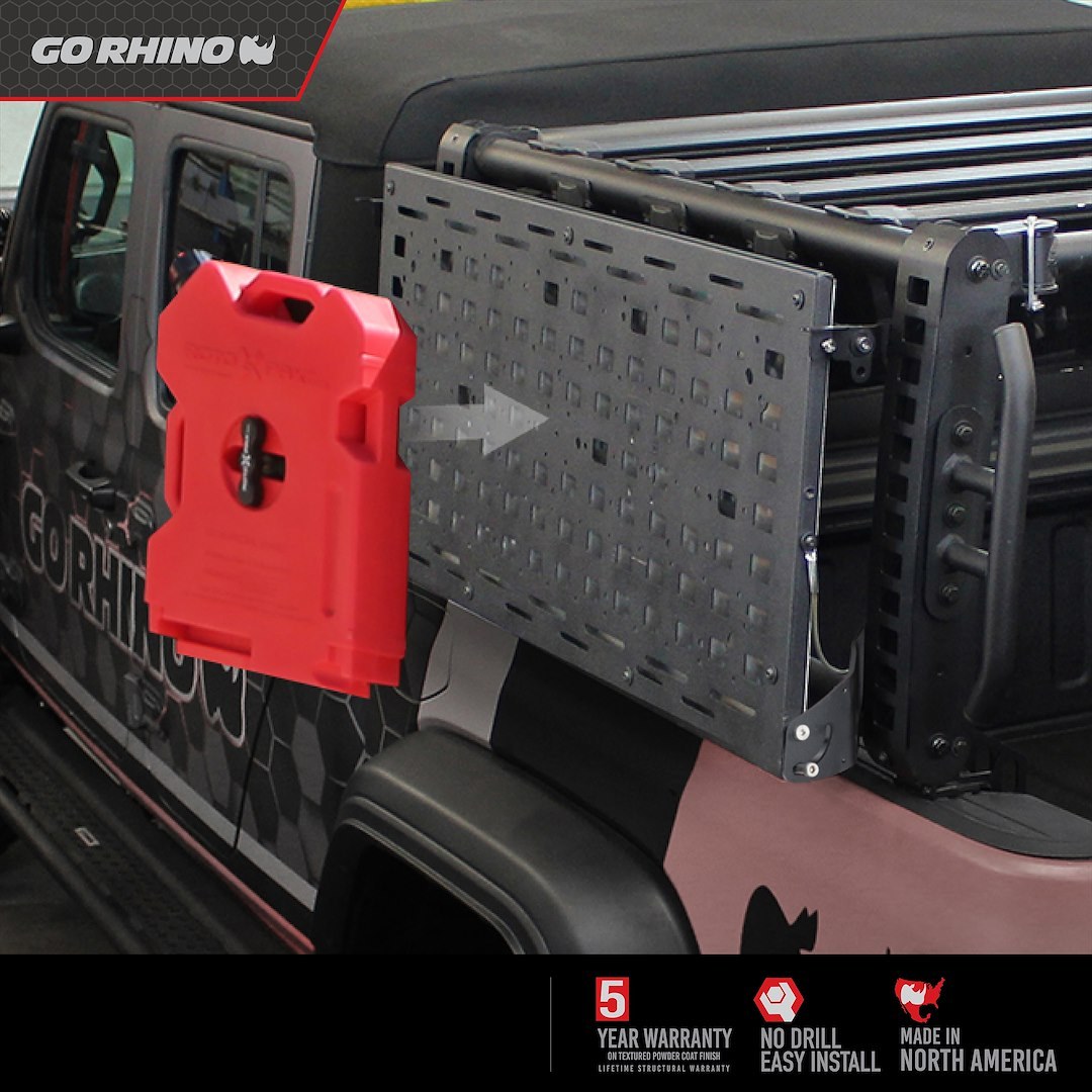 Go Rhino Bed Cargo Rack Side Rail Panel, Xrs, Mounts to Overland Xtreme Racks, Fold Down, 200 Pound Capacity, Black, Steel – 5950110T