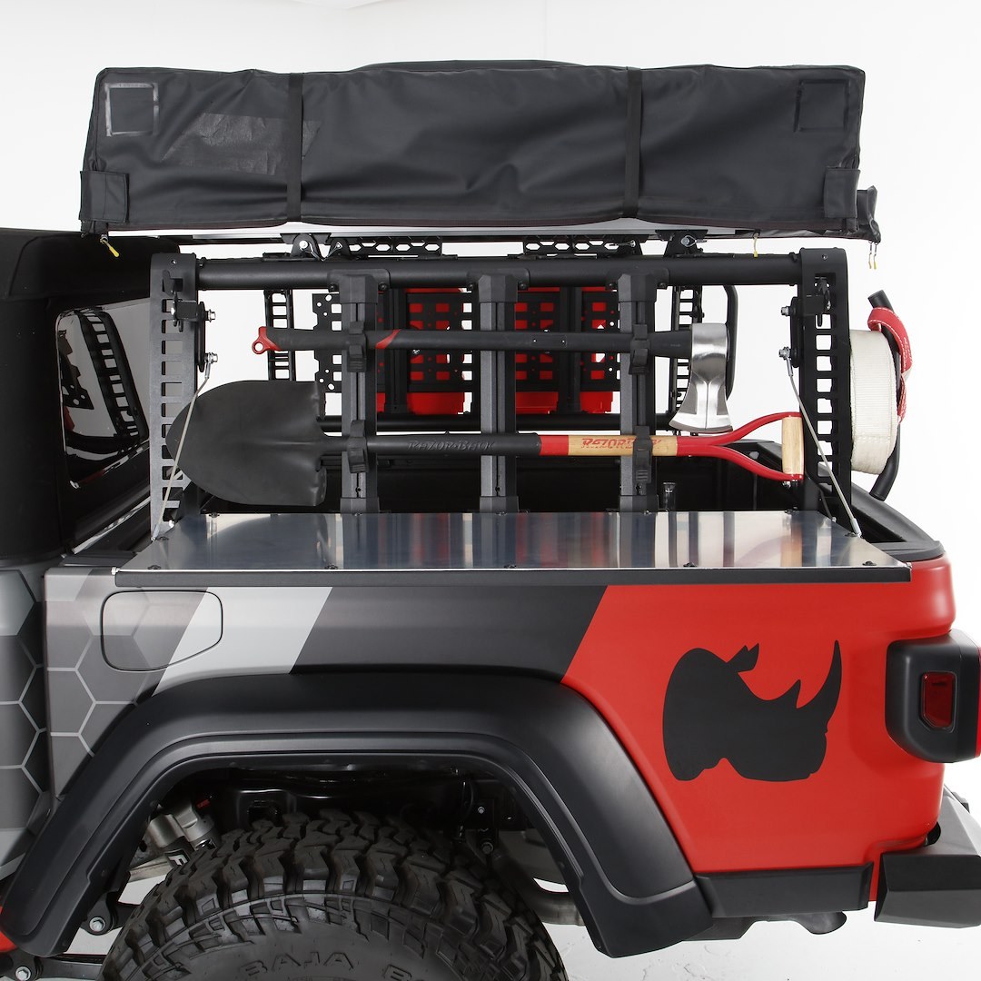 Go Rhino Bed Cargo Rack Side Rail Panel, Xrs, Mounts to Overland Xtreme Racks, Fold Down, 200 Pound Capacity, Black, Steel – 5950110T