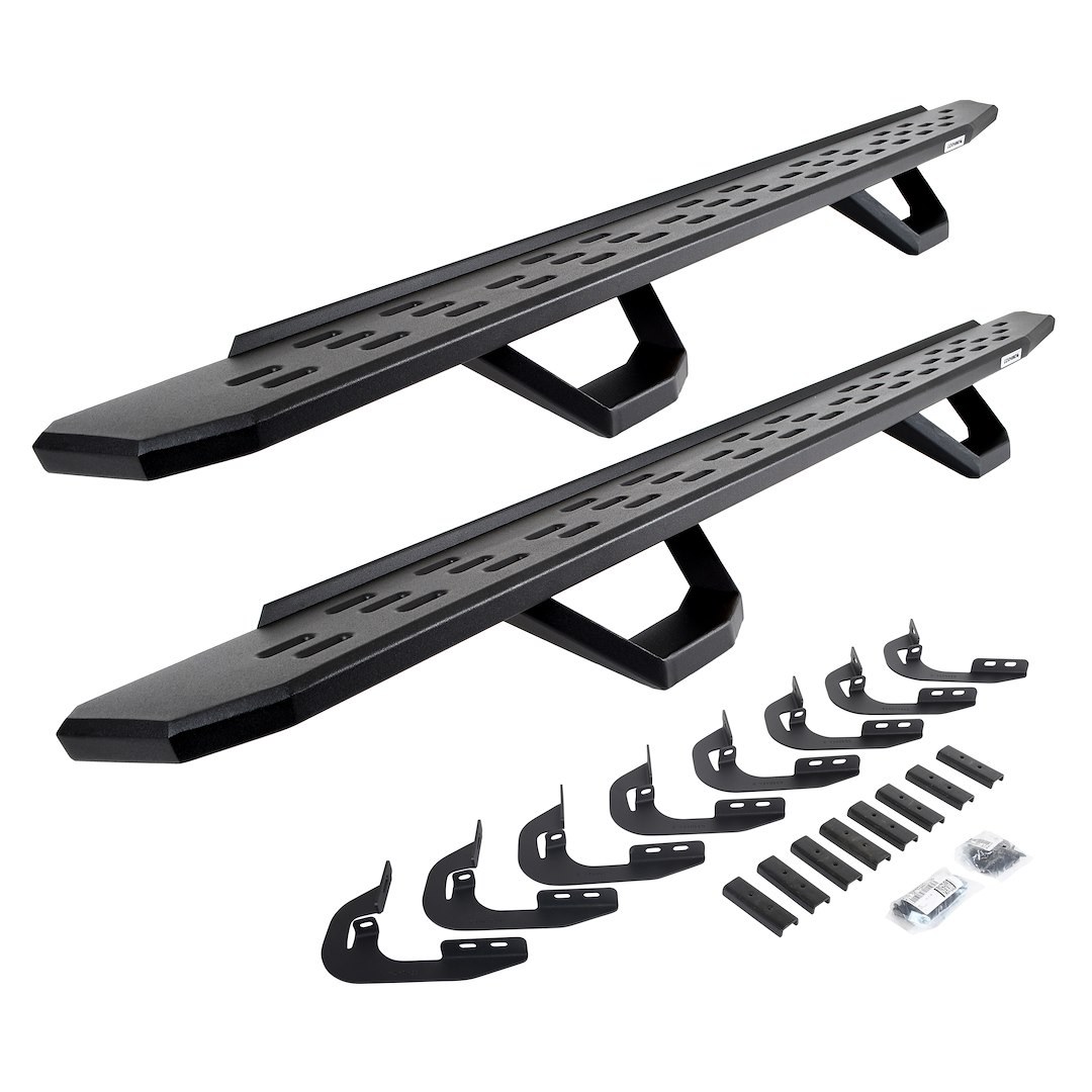 Go Rhino Running Board, RB30, Textured, Black, Galvanized Steel, Unlighted, Rocker Panel Mount, With Drop Down Steps – 6960478720PC