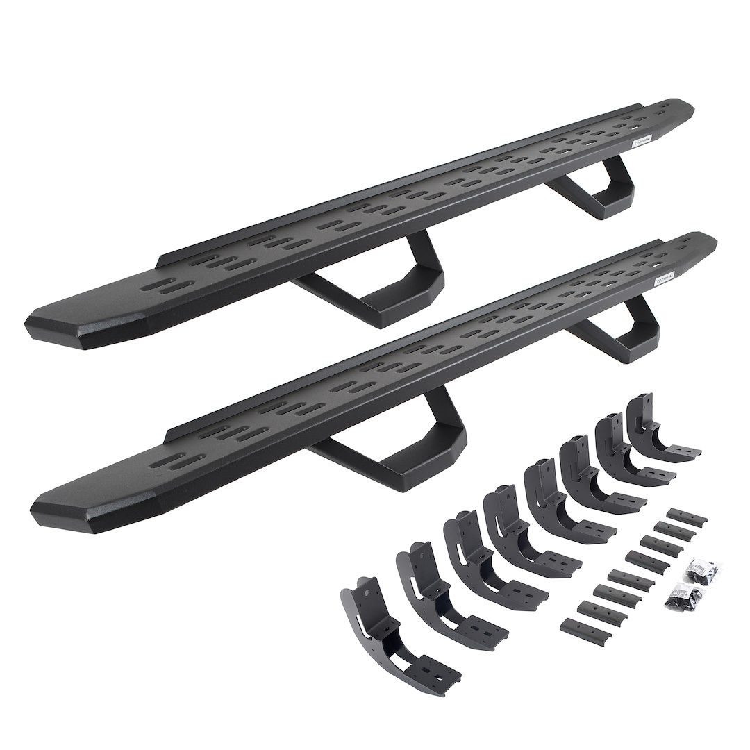Go Rhino Running Board, RB30, Textured, Black, Galvanized Steel, Unlighted, Body/Frame Mount, With Drop Down Steps – 6960488020PC