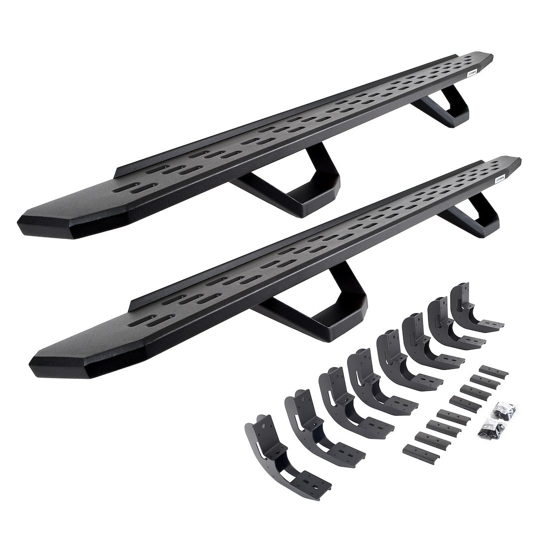 Go Rhino Running Board, RB30, Textured, Black, Galvanized Steel, Unlighted, Body/Frame Mount, With Drop Down Steps – 6960488720PC