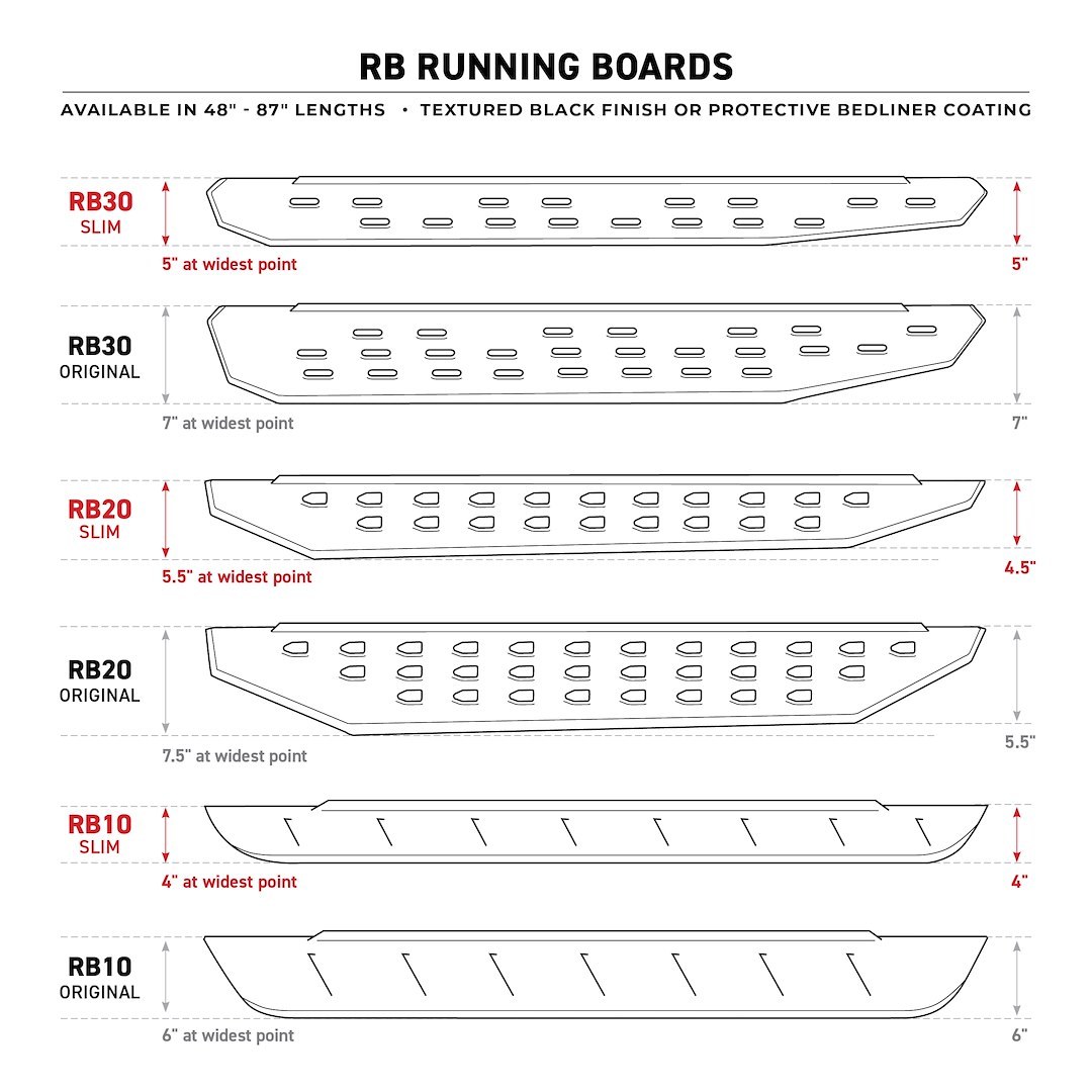 Go Rhino Running Board, RB30, Textured, Black, Galvanized Steel, Unlighted, Body/Frame Mount, With Drop Down Steps – 6960488720PC