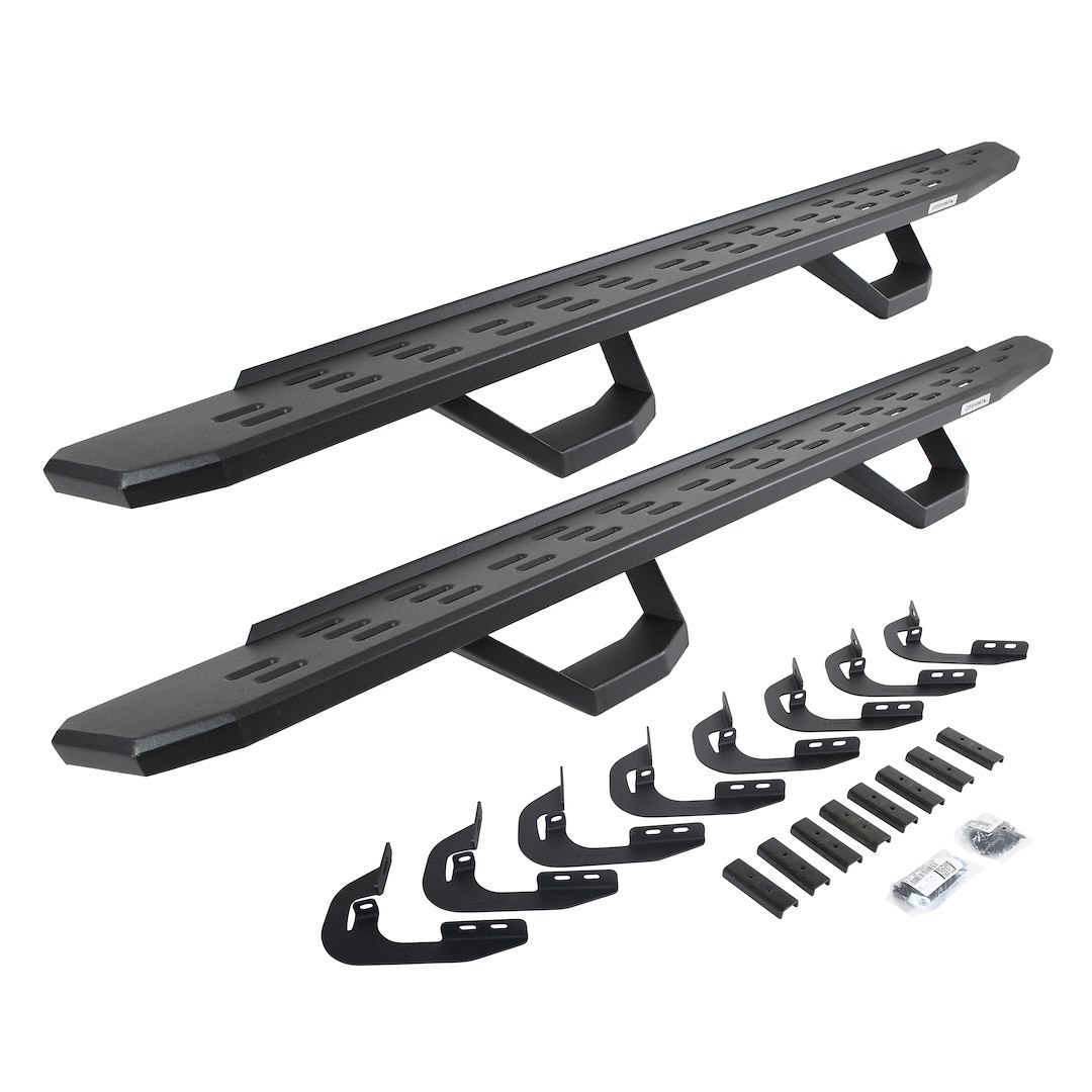 Go Rhino Running Board, RB30, Textured, Black, Galvanized Steel, Unlighted, Rocker Panel Mount, With Drop Down Steps – 6960588020PC
