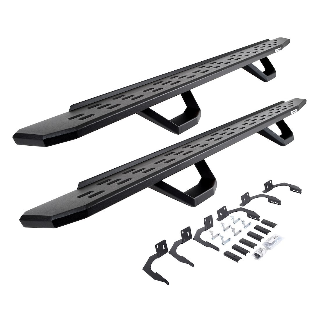 Go Rhino Running Board, RB30, Textured, Black, Galvanized Steel, Unlighted, Body/Frame Mount, With Drop Down Steps – 6961068720PC