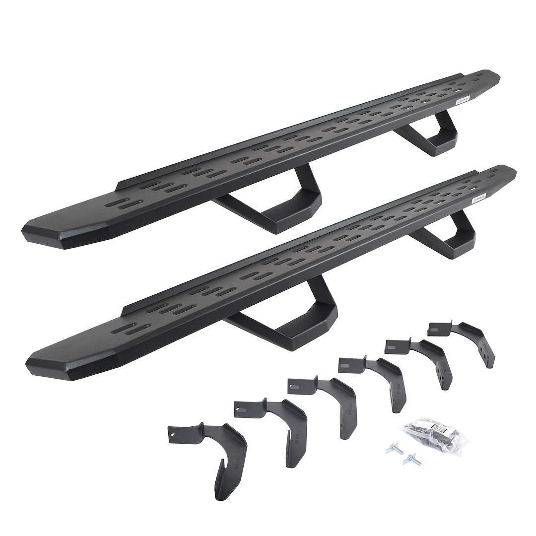 Go Rhino Running Board, RB30, Textured, Black, Galvanized Steel, Unlighted, Rocker Panel Mount, With Drop Down Steps – 6961268020PC