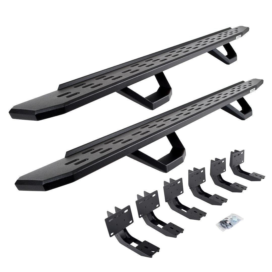 Go Rhino Running Board, RB30, Textured, Black, Galvanized Steel, Unlighted, Rocker Panel Mount, With Drop Down Steps – 6963068020PC