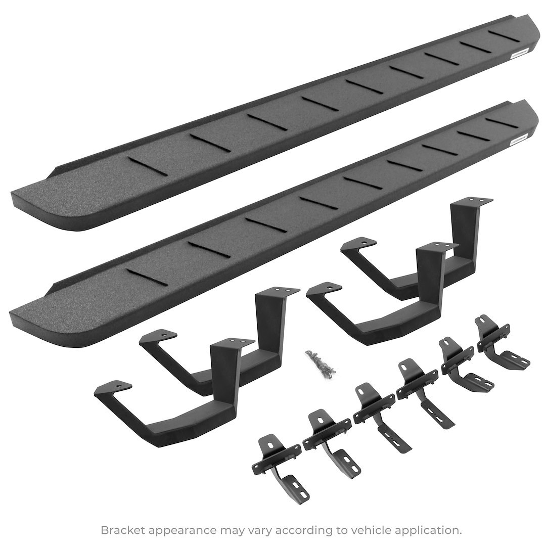 Go Rhino Running Board, RB10, Textured, Black, Mild Steel, Unlighted, Body/ Frame Mount, With Drop Down Step – 6341268020T