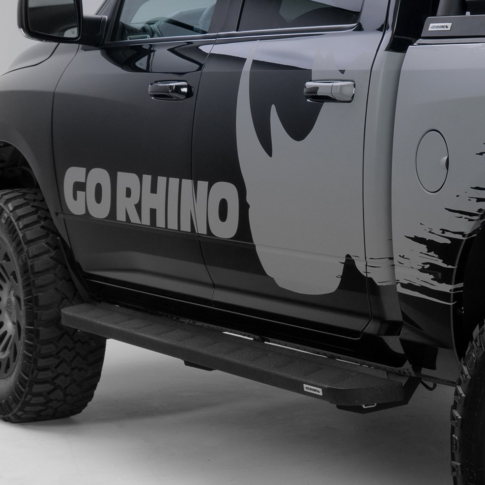Go Rhino Running Board, RB10, Protective Bedliner Coated, Black, Galvanized Steel, Unlighted, Rocker Panel Mount, Without Drop Step – 63430680T