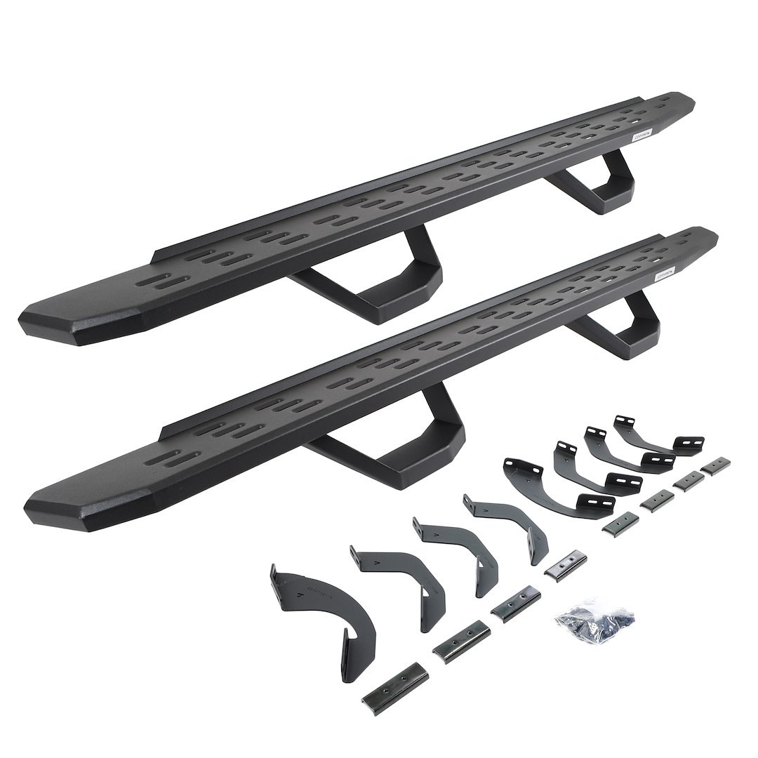 Go Rhino Running Board, RB30, Textured, Black, Galvanized Steel, Unlighted, Rocker Panel Mount, With Drop Down Steps – 6964358020PC