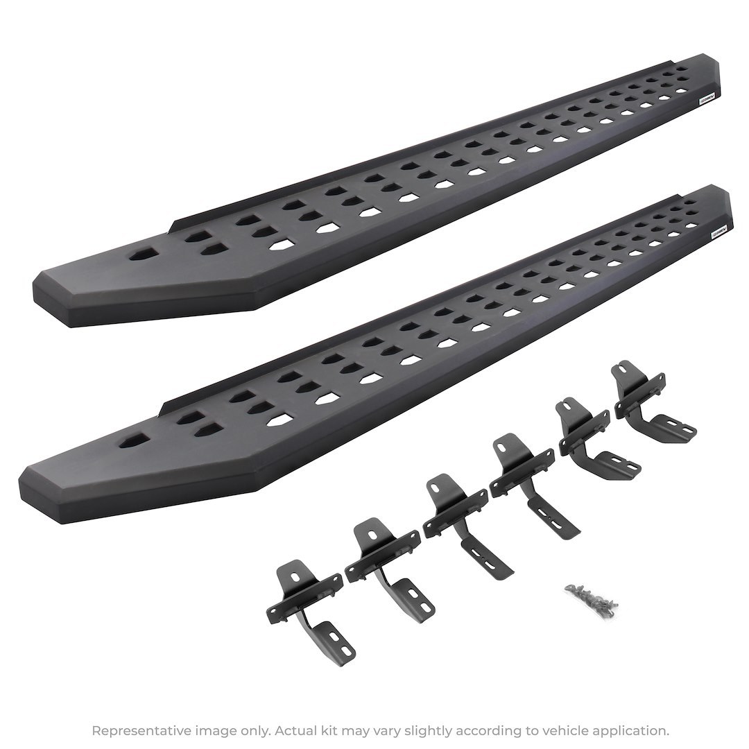 Go Rhino Running Board, RB20, Textured Powder Coated, Black Galvanized Steel, Unlighted, Rocker Panel Mount – 69417680PC