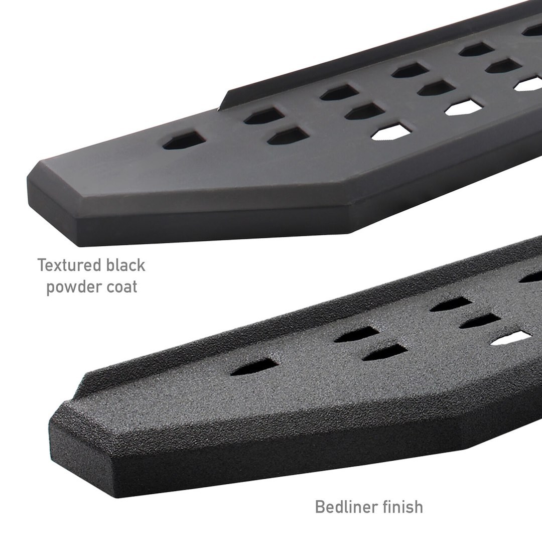 Go Rhino Running Board, RB20, Textured Powder Coated, Black Galvanized Steel, Unlighted, Rocker Panel Mount, With Drop Down Steps – 6943466820PC