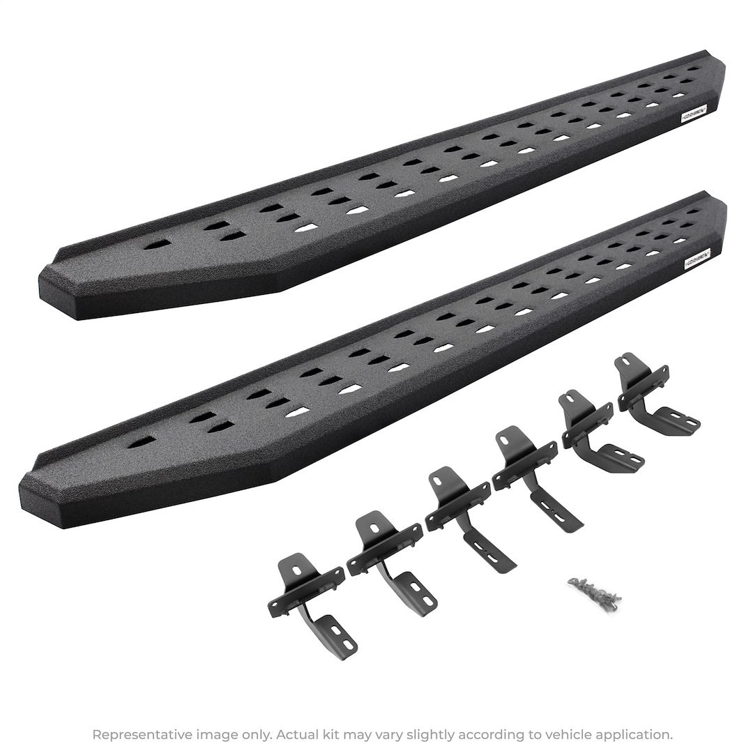 Go Rhino Running Board, RB20, Protective Bed Liner Coated, Black Galvanized Steel, Unlighted, Rocker Panel Mount, Without Drop Down Steps – 69434680T
