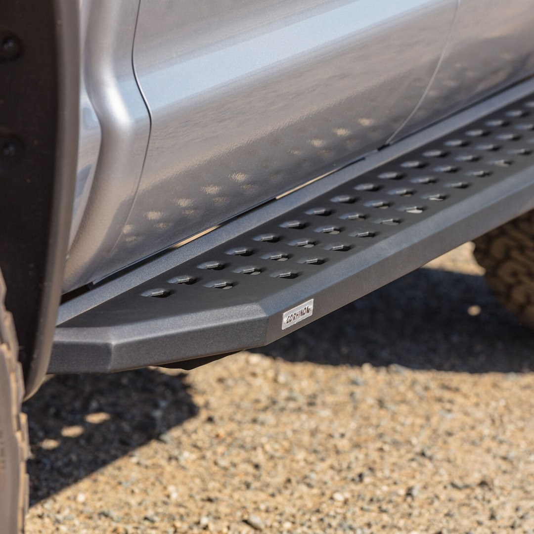 Go Rhino Running Board, RB20, Textured Powder Coated, Black Galvanized Steel, Unlighted, Rocker Panel Mount, Without Drop Down Step – 69443268PC