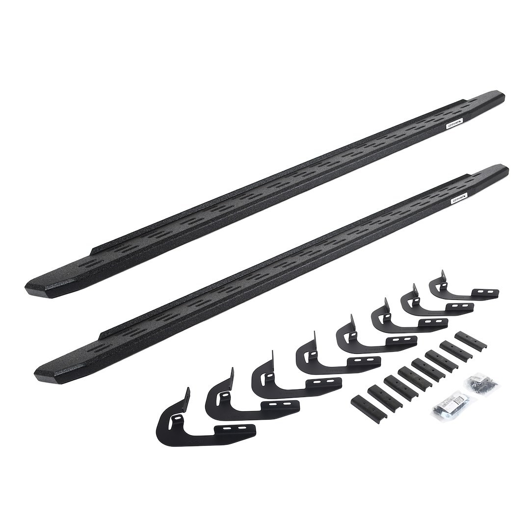Go Rhino Running Board, RB30, Protective Bedliner Coating, Black, Galvanized Steel, Unlighted, Rocker Panel Mount, Without Drop Down Steps – 69604787T