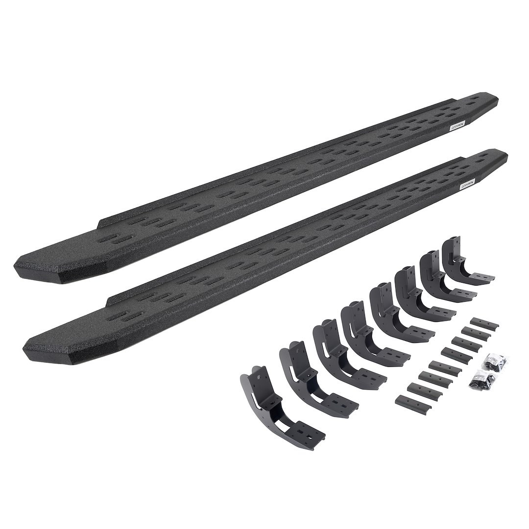 Go Rhino Running Board, RB30, Protective Bedliner Coating, Black, Galvanized Steel, Unlighted, Rocker Panel Mount, Without Drop Down Steps – 69604880T