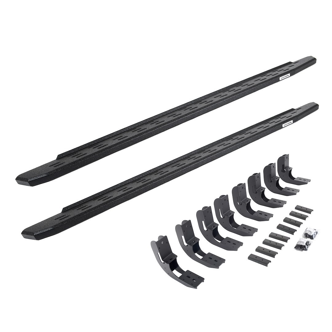 Go Rhino Running Board, RB30, Protective Bedliner Coating, Black, Galvanized Steel, Unlighted, Body/Frame Mount, Without Drop Down Steps – 69604887T
