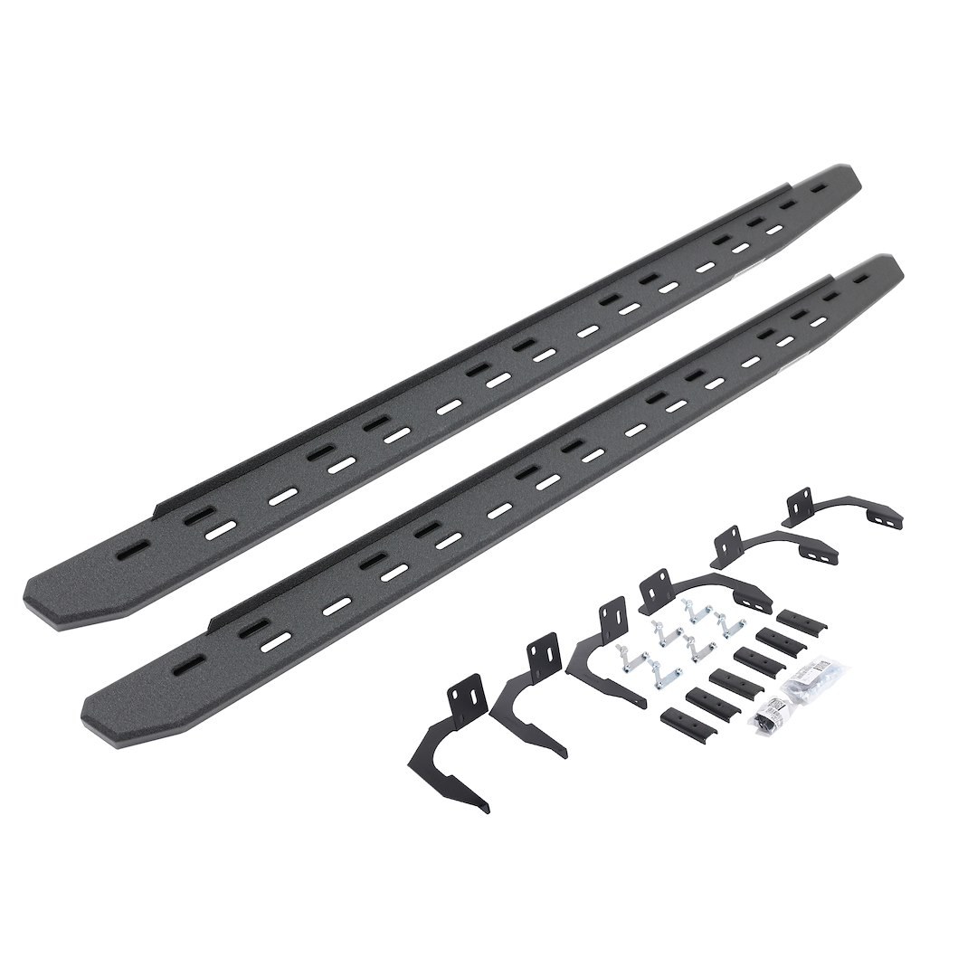 Go Rhino Running Board, RB30 Slim Line, Protective Bedliner Coating, Black, Galvanized Steel, Unlighted, Rocker Panel Mount – 69609980ST