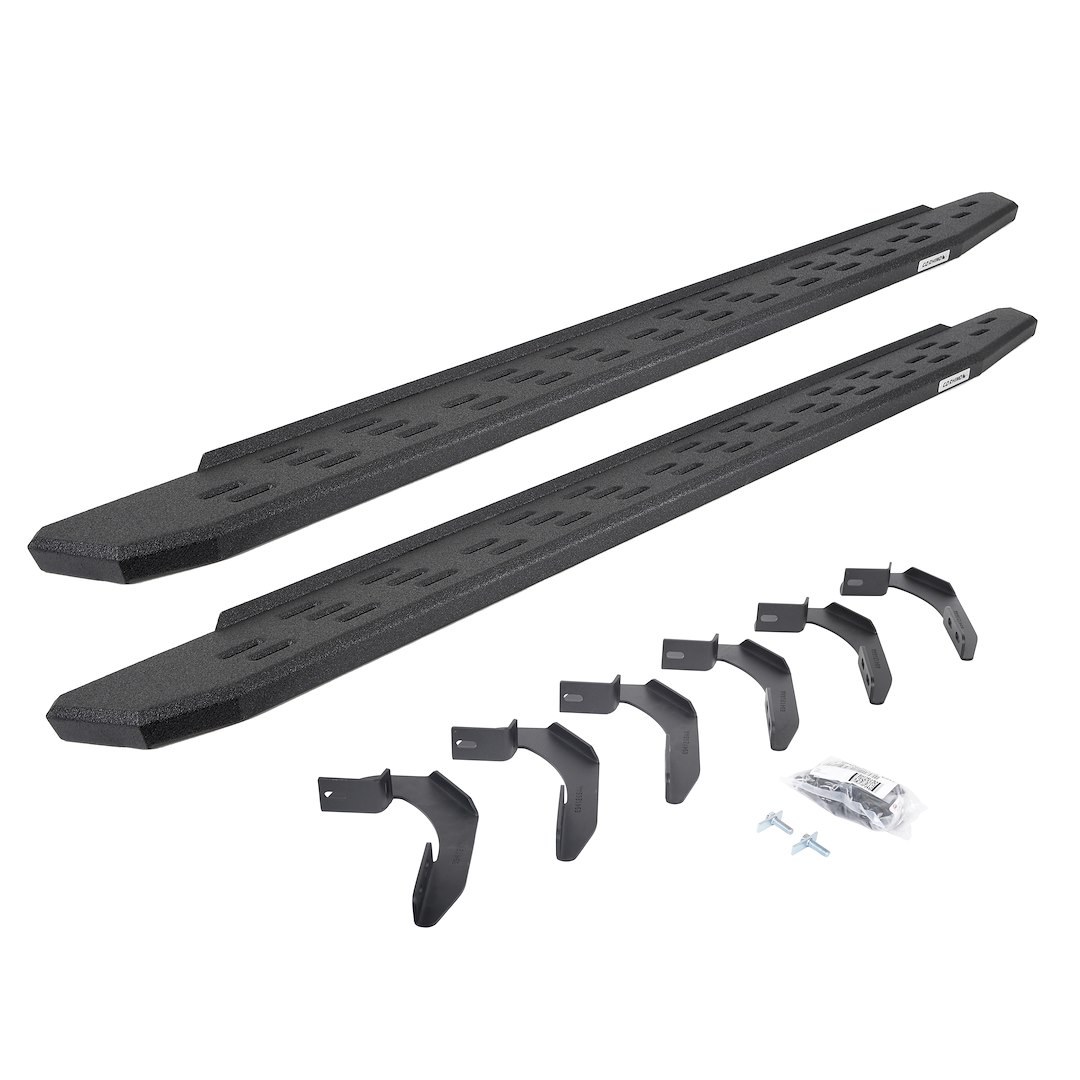 Go Rhino Running Board, RB30, Protective Bedliner Coating, Black, Galvanized Steel, Unlighted, Rocker Panel Mount, Without Drop Down Steps – 69612680T