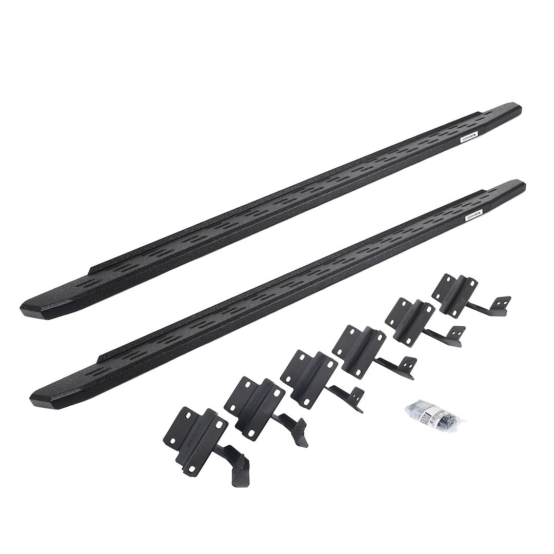 Go Rhino Running Board, RB30, Protective Bedliner Coating, Black, Galvanized Steel, Unlighted, Rocker Panel Mount, Without Drop Down Steps – 69615087T