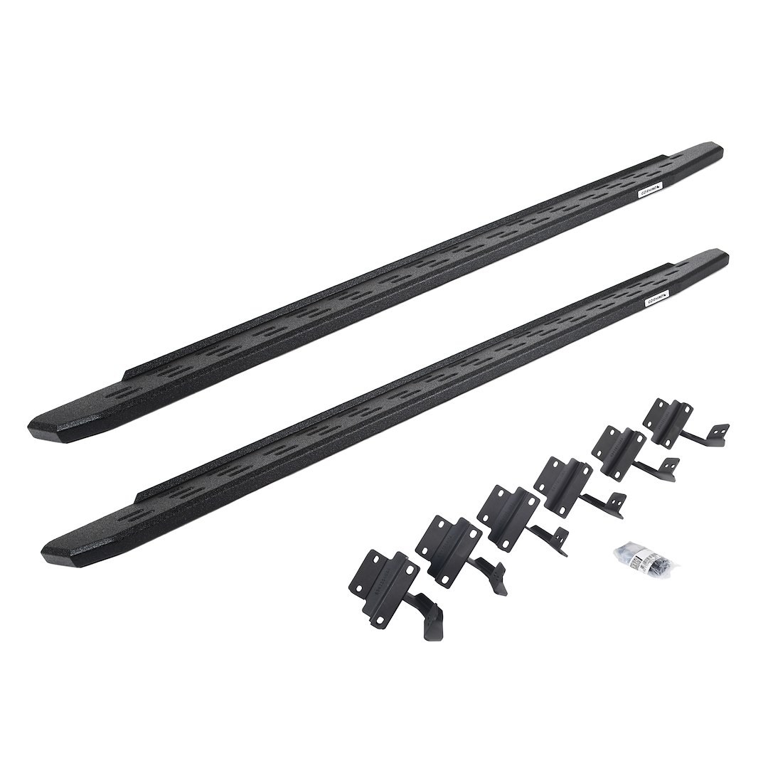 Go Rhino Running Board, RB30, Protective Bedliner Coating, Black, Galvanized Steel, Unlighted, Rocker Panel Mount, Without Drop Down Steps – 69615587T