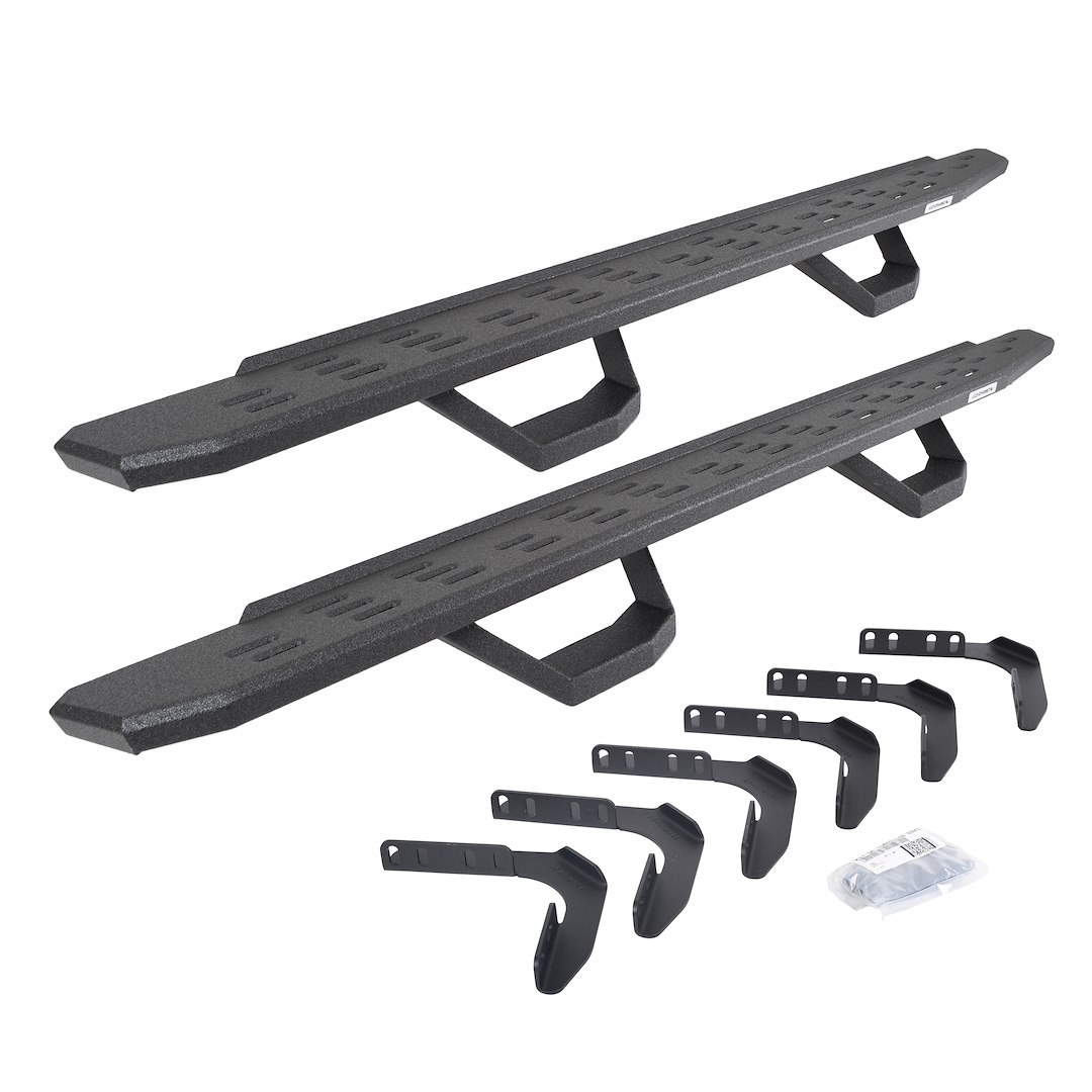Go Rhino Running Board, RB30, Protective Bedliner Coating, Black, Galvanized Steel, Unlighted, Rocker Panel Mount, With Drop Down Step – 6961768020T