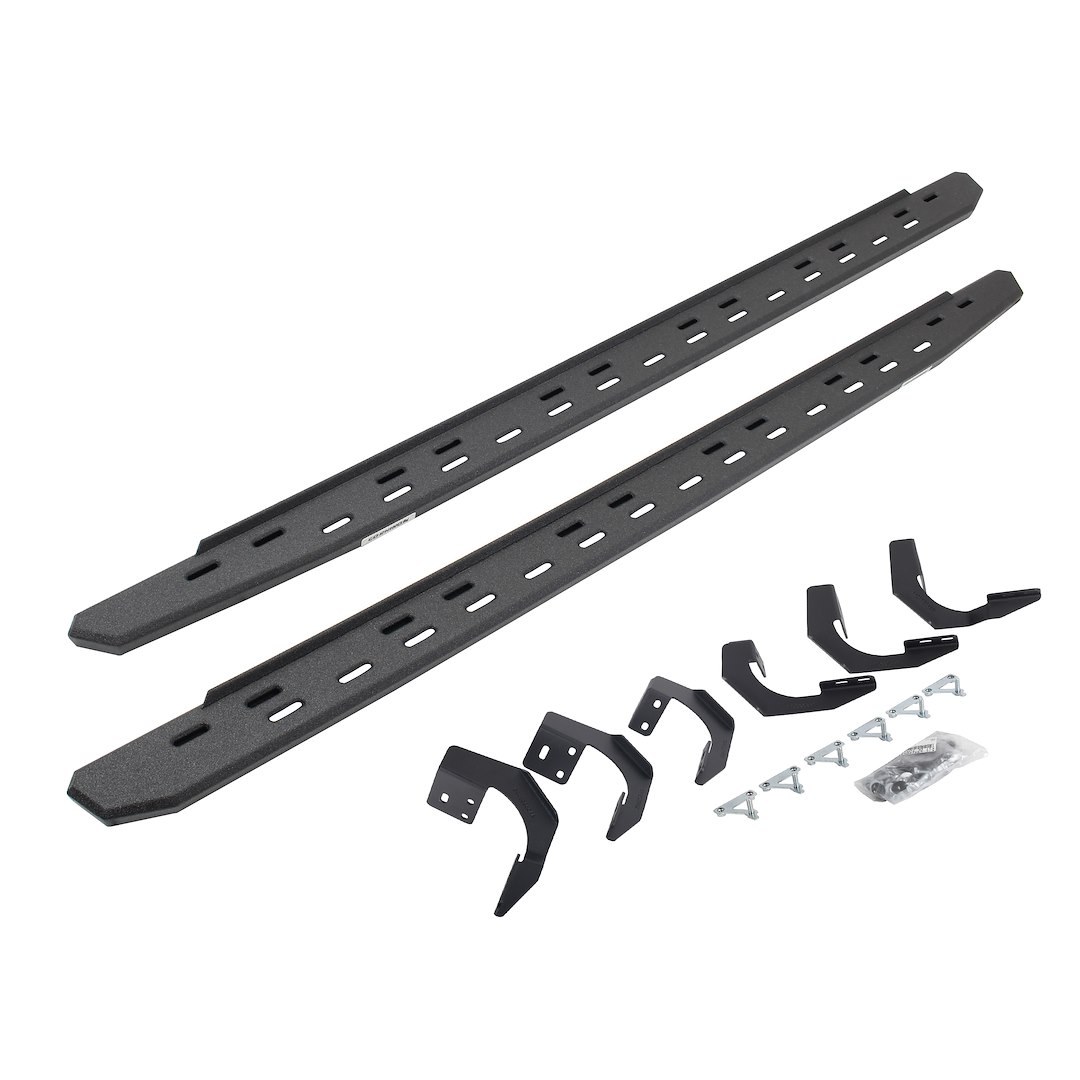 Go Rhino Running Board, RB30 Slim Line, Protective Bedliner Coating, Black, Galvanized Steel, Unlighted, Rocker Panel Mount – 69620687ST