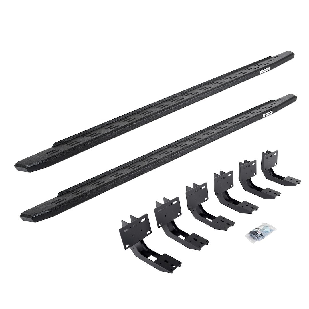 Go Rhino Running Board, RB30, Protective Bedliner Coating, Black, Galvanized Steel, Unlighted, Rocker Panel Mount, Without Drop Down Steps – 69630687T