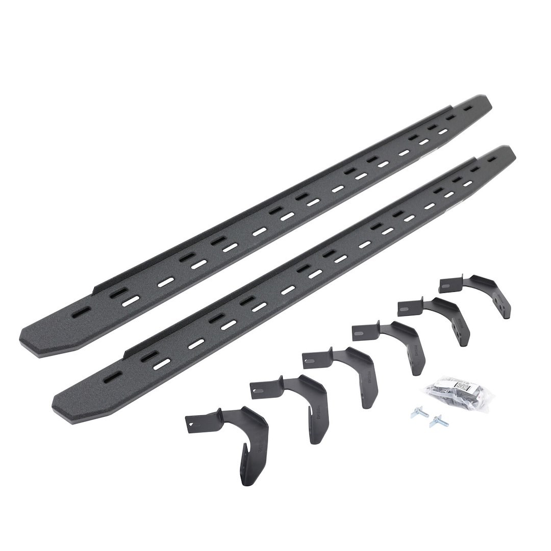Go Rhino Running Board, RB30 Slim Line, Protective Bedliner Coating, Black, Galvanized Steel, Unlighted, Rocker Panel Mount – 69634668ST