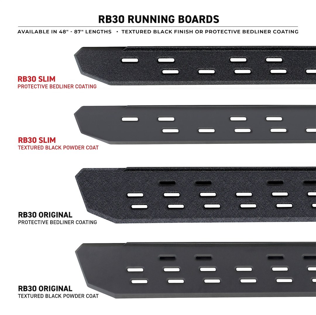 Go Rhino Running Board, RB30, Protective Bedliner Coating, Galvanized Steel, Unlighted, Rocker Panel Mount, With Drop Down Steps – 6963468020T