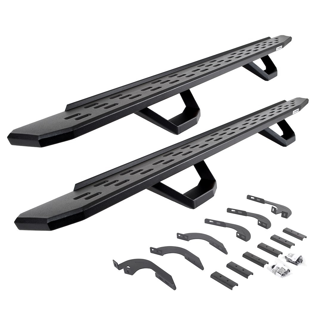 Go Rhino Running Board, RB30, Textured, Black, Galvanized Steel, Unlighted, Rocker Panel Mount, With Drop Down Steps – 6964328020PC