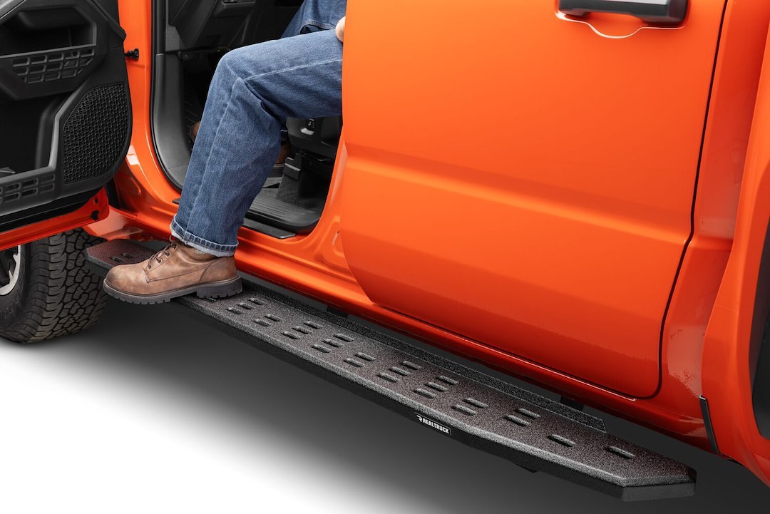 Go Rhino Running Board, RB30, Protective Bedliner Coating, Black, Galvanized Steel, Unlighted, Rocker Panel Mount, Without Drop Down Steps – 69643268T