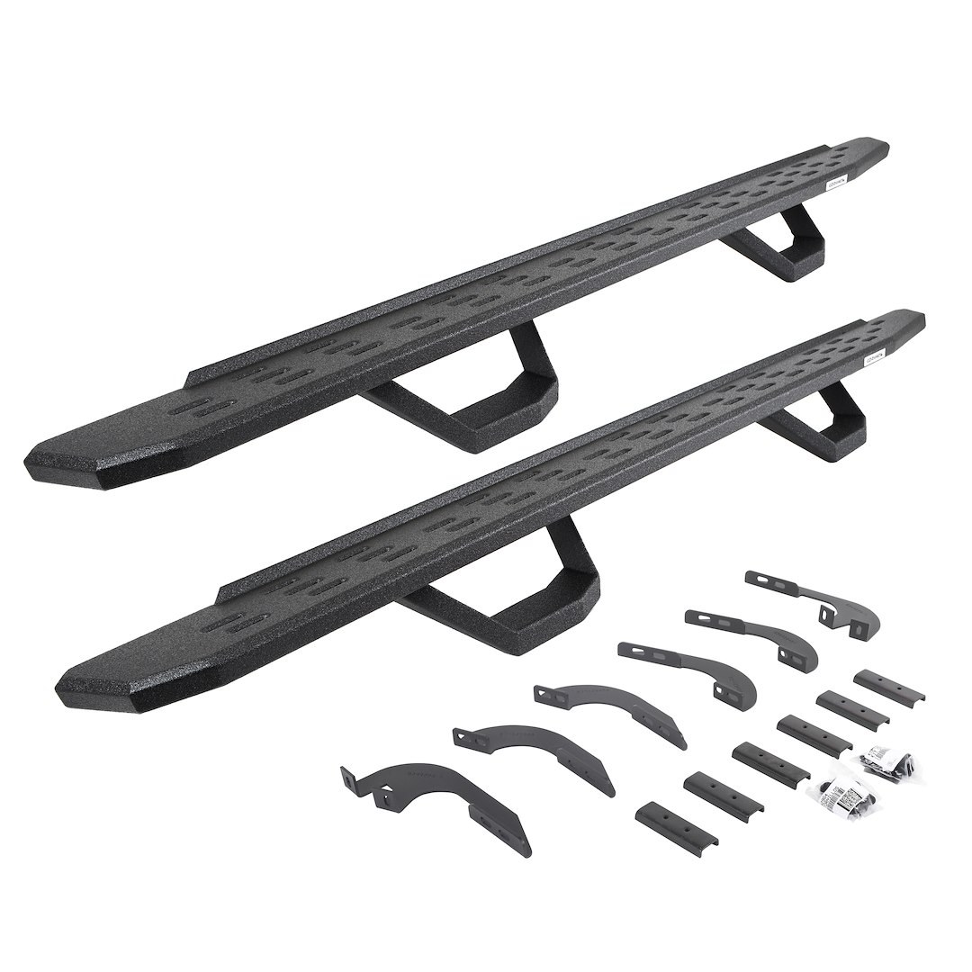 Go Rhino Running Board, RB30, Protective Bedliner Coating, Black, Galvanized Steel, Unlighted, Rocker Panel Mount, With Drop Down Steps – 6964328020T