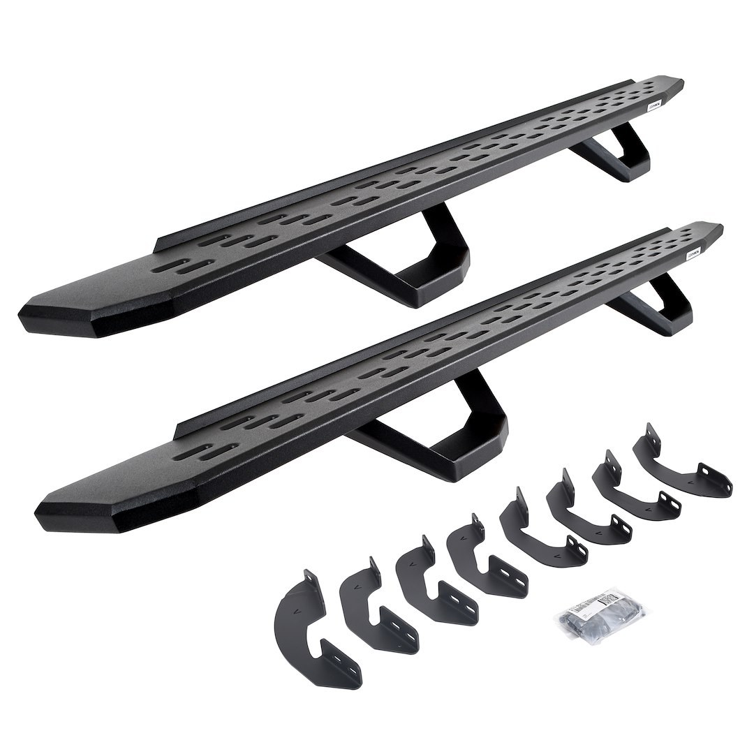 Go Rhino Running Board, RB30, Textured, Black, Galvanized Steel, Unlighted, Rocker Panel Mount, With Drop Down Steps – 6964397320PC