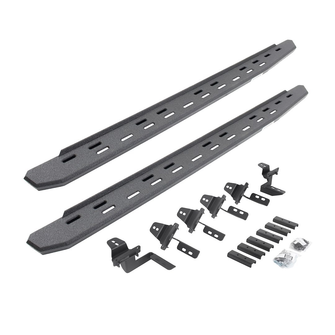 Go Rhino Running Board, RB30 Slim Line, Protective Bedliner Coating, Black, Galvanized Steel, Unlighted, Rocker Panel Mount – 69650568ST